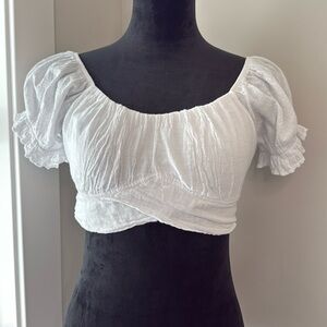 Blanco By Nature Lola Tie Back Crop Top Blouse White Gauze Large Made in Peru